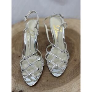 Lux Designer Delman Bone/Silver Strappy Heel Sandals - 7M (Vintage-Inspired)